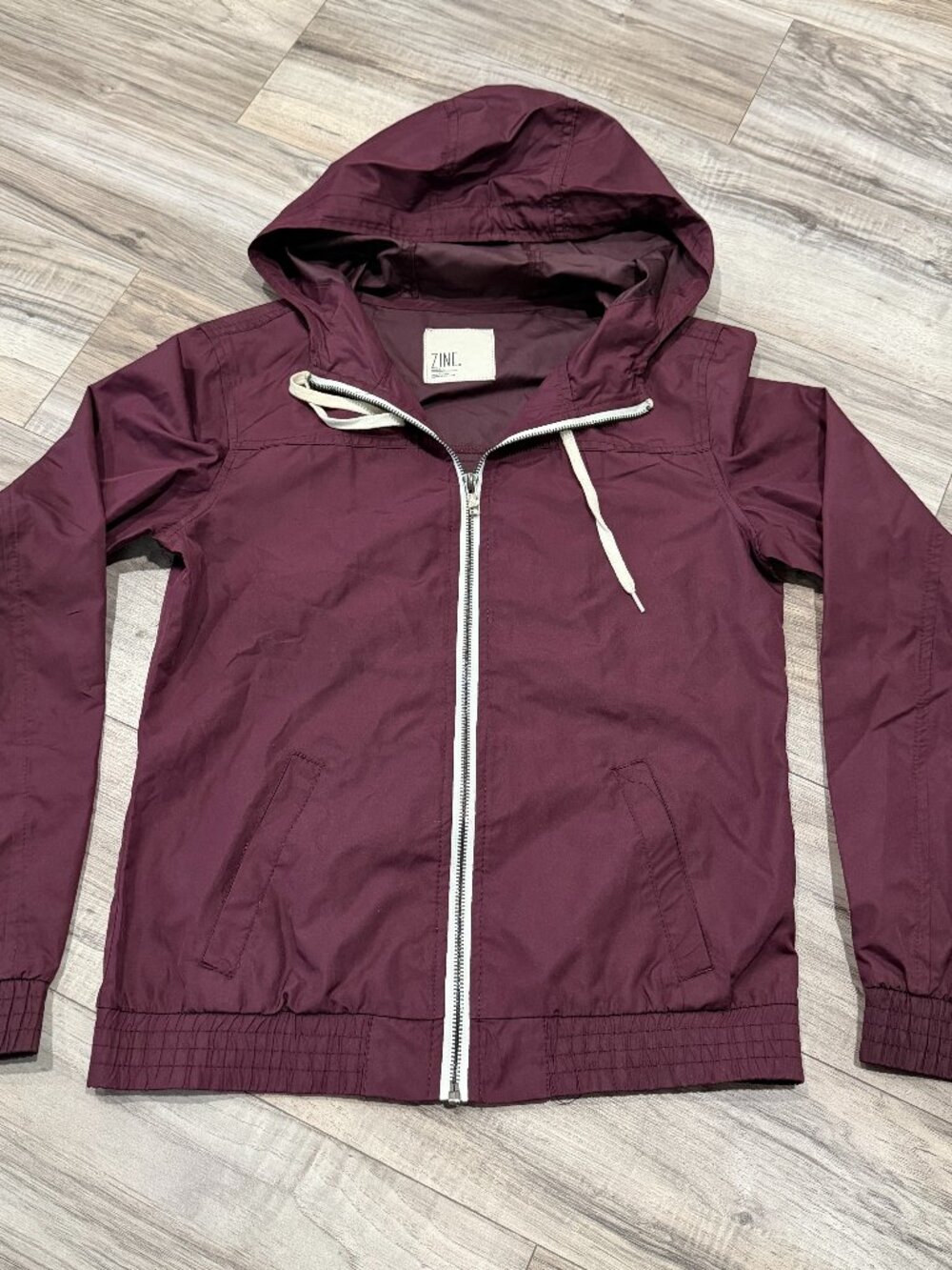 Zine Womens Burgundy Hooded Windbreaker Jacket Small Lightweight Zip